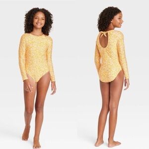 NWT Art Class Girls' Swimsuit Ditsy Meadow Rash Guard One Piece XL‎ 14 Yellow